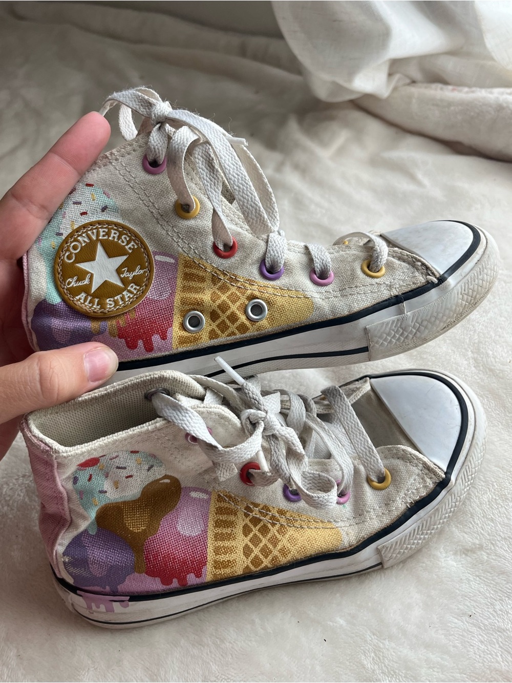 Kids High-Top Converse with Ice Cream Cone Print - White with Pastel Accents